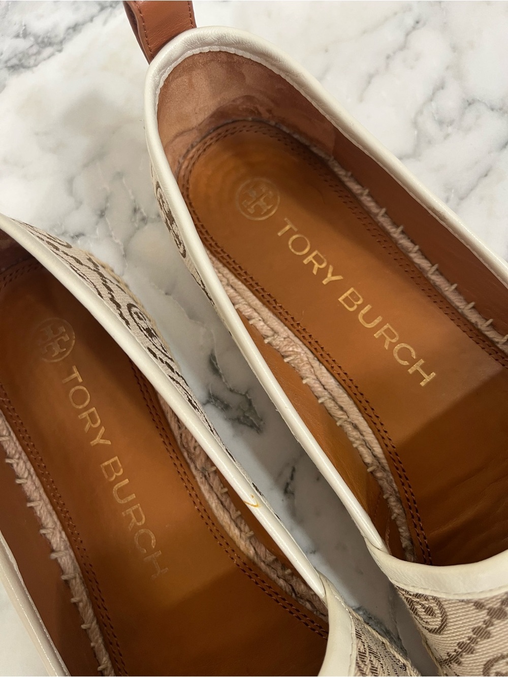 Tory Burch T Monogram Espadrille Flats Shoes Tan Brown 9.5 - Picture 6 of 8